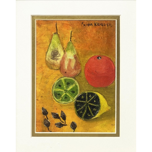 80 - MANNER OF FREIDA KAHLO (Mexican 1907-1954), 'Still life with Fruit', oil on board, signed and dated ... 