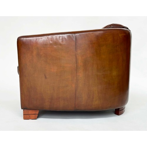 138 - AVIATOR ARMCHAIRS, a pair, mid 20th century brown natural soft tan leather with converging backs and... 