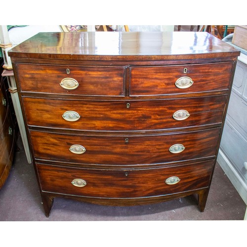 205 - BOWFRONT CHEST, 102cm H x 102cm W x 51cm D, 19th century mahogany  of five drawers.