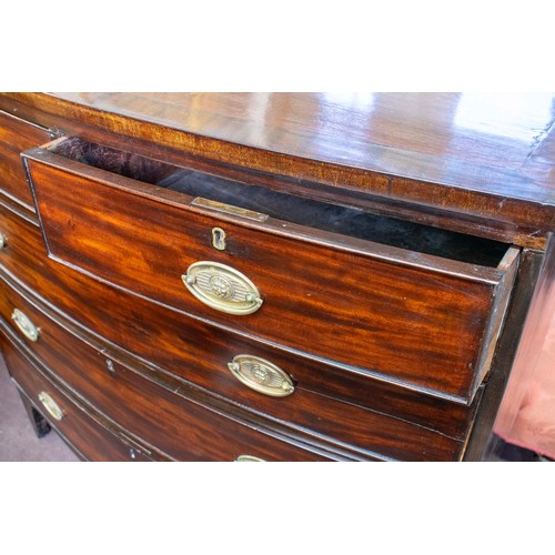 205 - BOWFRONT CHEST, 102cm H x 102cm W x 51cm D, 19th century mahogany  of five drawers.