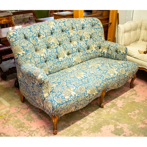 247 - SOFA, 86cm H x 140cm W, blue elephant patterned upholstery.