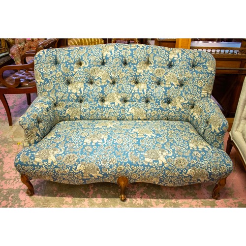 247 - SOFA, 86cm H x 140cm W, blue elephant patterned upholstery.