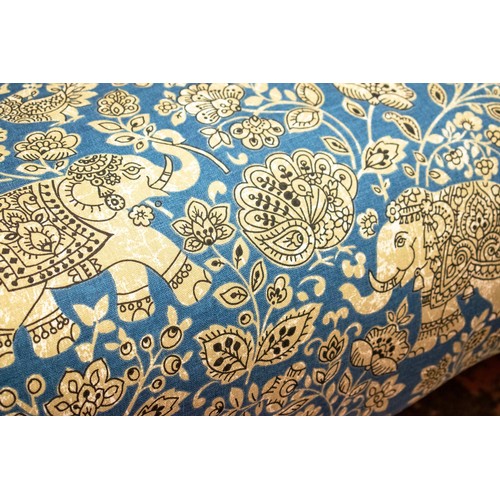 247 - SOFA, 86cm H x 140cm W, blue elephant patterned upholstery.