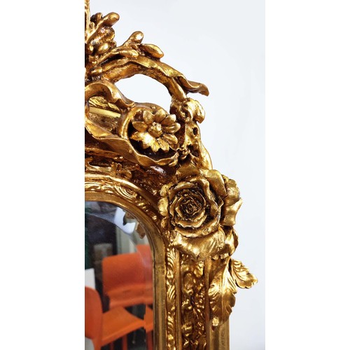 471 - WALL MIRROR, rococo style, giltwood frame, cherub and urn surmount, bevelled edge glass, 155cm H x 8... 