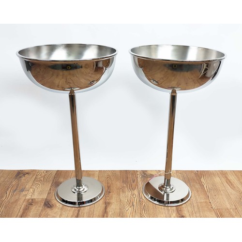 521 - FLOOR STANDING CHAMPAGNE COOLERS, Art Deco style, polished metal, 70cm H x 40cm W. (2)