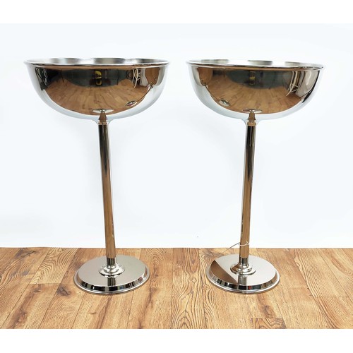 521 - FLOOR STANDING CHAMPAGNE COOLERS, Art Deco style, polished metal, 70cm H x 40cm W. (2)