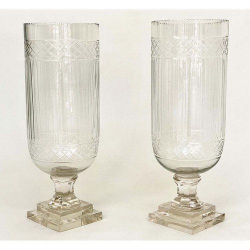 522 - STORM LANTERNS, Regency style, cut glass, 40cm H x 15cm diam. (2)