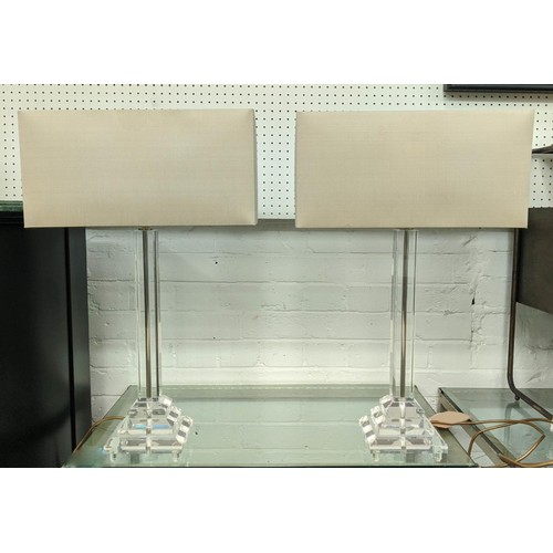 487 - TABLE LAMPS, a pair, perspex, with Porta Romana shades, 64cm H. (2)