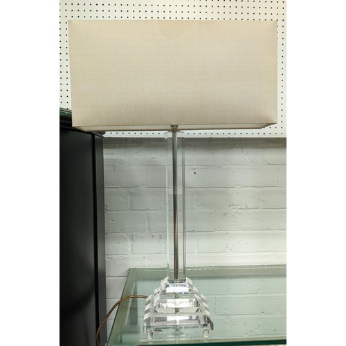 487 - TABLE LAMPS, a pair, perspex, with Porta Romana shades, 64cm H. (2)