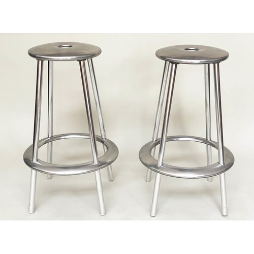 490 - ALLERMUIR LUNA STOOLS, a pair, Amos Marchant and Lyndon Anderson aluminium, 75cm H. (2)