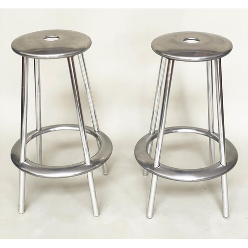 490 - ALLERMUIR LUNA STOOLS, a pair, Amos Marchant and Lyndon Anderson aluminium, 75cm H. (2)