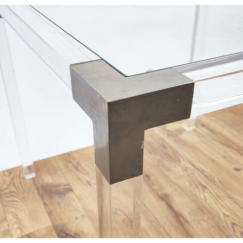 497 - SIDE TABLE, 1970's Italian style, perspex with polished metal detail, glass top, 60cm x 60cm x 50cm.