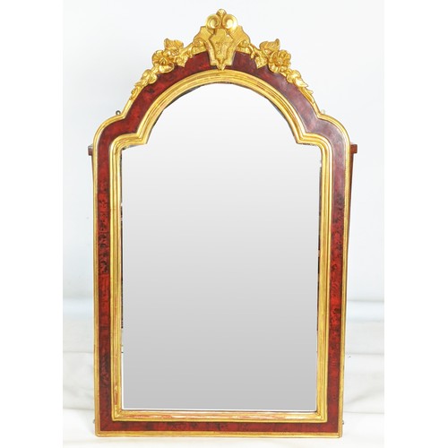 387 - OVERMANTEL MIRROR, 78cm x 131cm H, reproduction with a simulated tortoiseshell and gilt frame.