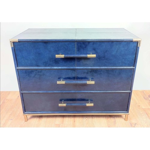 507 - CHEST OF DRAWERS, 87cm high, 99cm wide, 50cm deep, blue leathered finish, fitted with three drawers