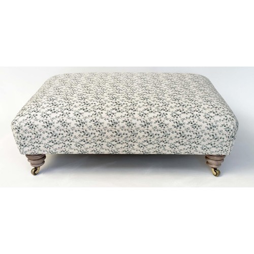 118 - HEARTH STOOL, Country House style rectangular, with eucalyptus print fabric upholstery, and long tur... 