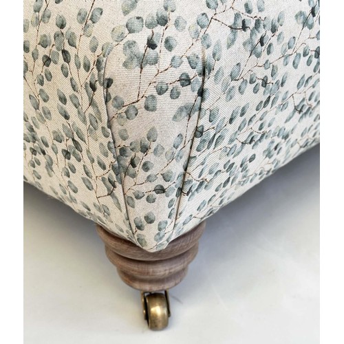 118 - HEARTH STOOL, Country House style rectangular, with eucalyptus print fabric upholstery, and long tur... 