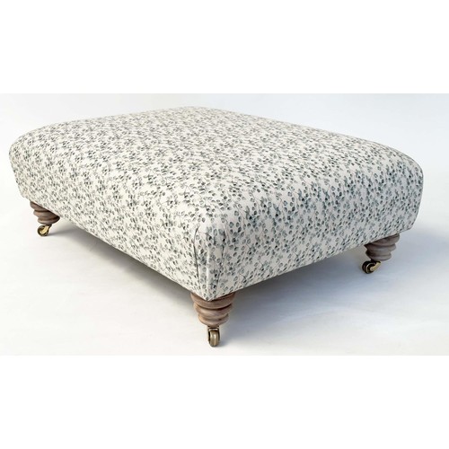 118 - HEARTH STOOL, Country House style rectangular, with eucalyptus print fabric upholstery, and long tur... 