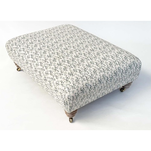 118 - HEARTH STOOL, Country House style rectangular, with eucalyptus print fabric upholstery, and long tur... 