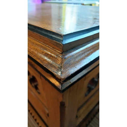 171 - LIBRARY CENTRE TABLE, 74cm x 88cm H x 190cm L, oak Victorian, ebonised and red velvet lined with car... 