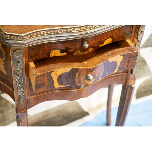 166 - TABLES DE NUIT, a pair, Louis XV style marquetry, each with three drawers and brass galleried top, 7... 