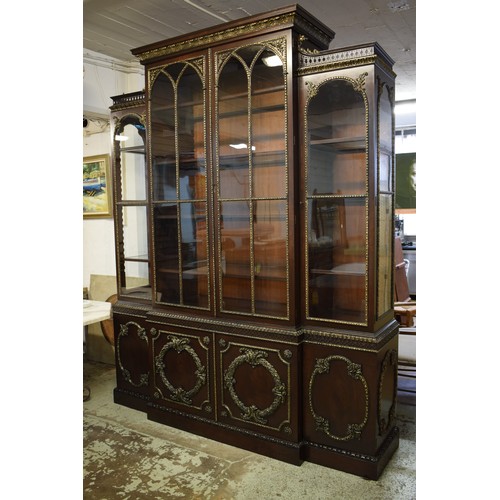 163 - DISPLAY CABINET, 122cm W x 270cn H x 56cm D, reproduction Georgian style mahogany with silvered deta... 