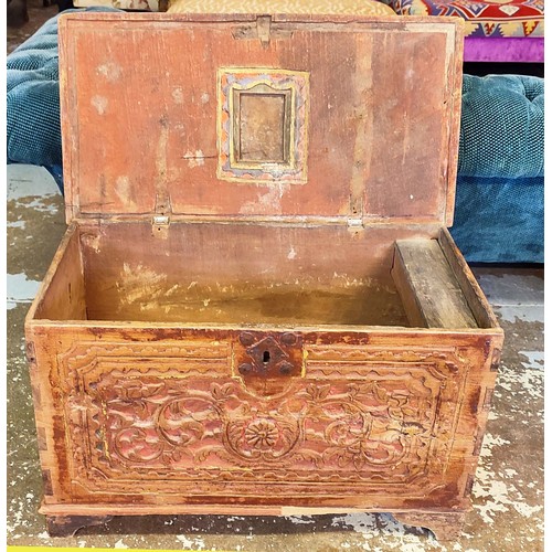 158 - STORAGE CHEST, with candle box, 18th/19th century possibly Spanish, 41cm H x 67.5cm x 35cm.