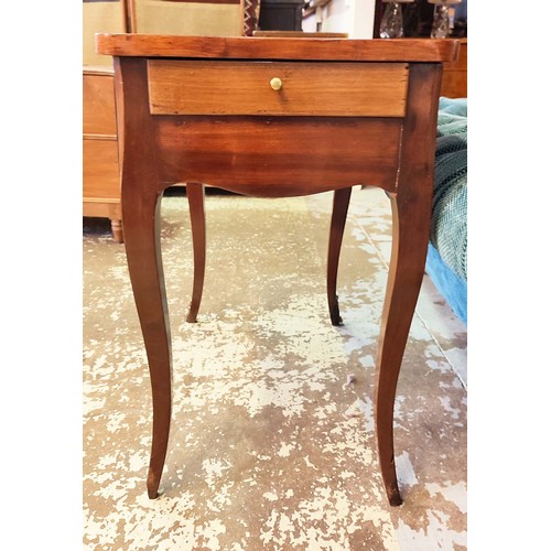 159 - SIDE TABLE, 19th century French, with leather top and two drawers, ormolu mount to feet, 69cm H x 71... 