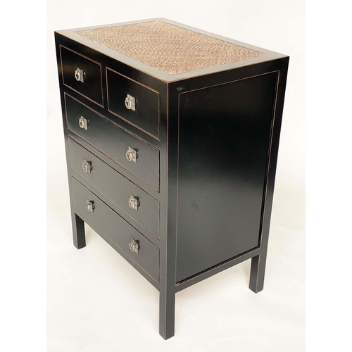 564 - CHEST, India Jane, lacquered and caned with two short and three long drawers, 70cm W x 47cm D x 94cm... 