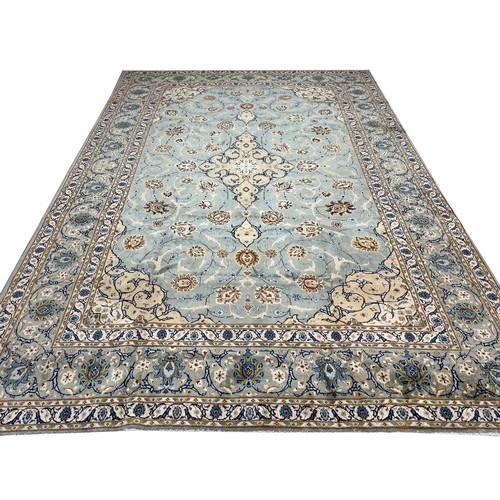 83 - VERY FINE PERSIAN KURK KASHAN CARPET,  402cm x 290cm, jade colour.