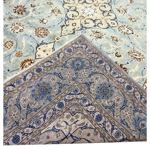 83 - VERY FINE PERSIAN KURK KASHAN CARPET,  402cm x 290cm, jade colour.