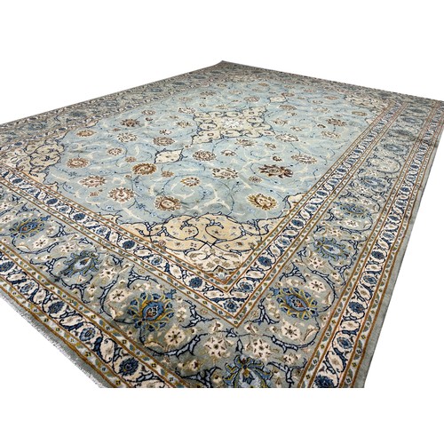 83 - VERY FINE PERSIAN KURK KASHAN CARPET,  402cm x 290cm, jade colour.