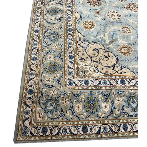 83 - VERY FINE PERSIAN KURK KASHAN CARPET,  402cm x 290cm, jade colour.