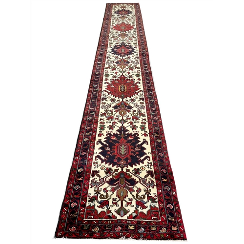 90 - PERSIAN BAKHSHAYISH RUNNER, 437cm x 68cm,  long and narrow.