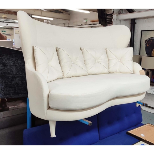 453 - SOFA, 1950's Italian style, white fabric upholstered, 155cm W approx.