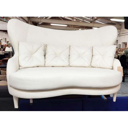 453 - SOFA, 1950's Italian style, white fabric upholstered, 155cm W approx.