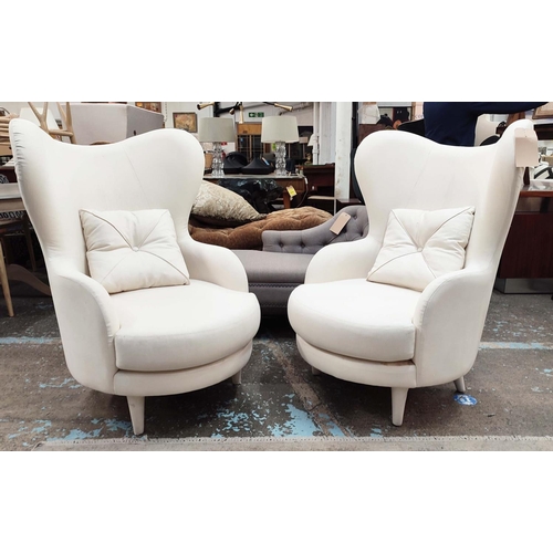 455 - ARMCHAIRS, 1950's Italian style, white fabric upholstered, 76cm W approx. (2)