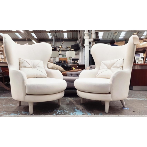 455 - ARMCHAIRS, 1950's Italian style, white fabric upholstered, 76cm W approx. (2)