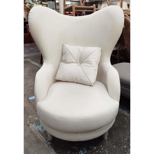 455 - ARMCHAIRS, 1950's Italian style, white fabric upholstered, 76cm W approx. (2)