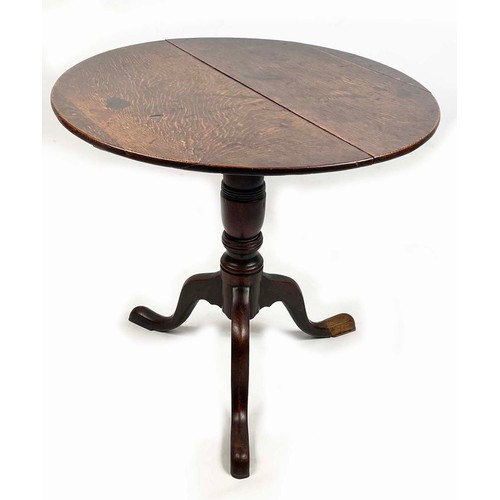 177 - TRIPOD TABLE, George III c. 1780, country oak, having a circular tilt top on turned column with spla... 