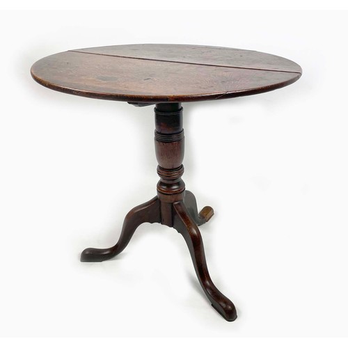 177 - TRIPOD TABLE, George III c. 1780, country oak, having a circular tilt top on turned column with spla... 