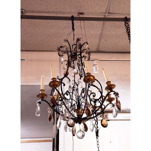 418 - CHANDELIER, approx 60cm x 80cm H, the metal frame with glass droplets.