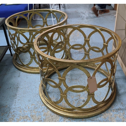 304 - PAOLO MOSCHINO LOW TABLE BASES, a pair, gilt metal, 73cm diam x 52cm approx. (2)