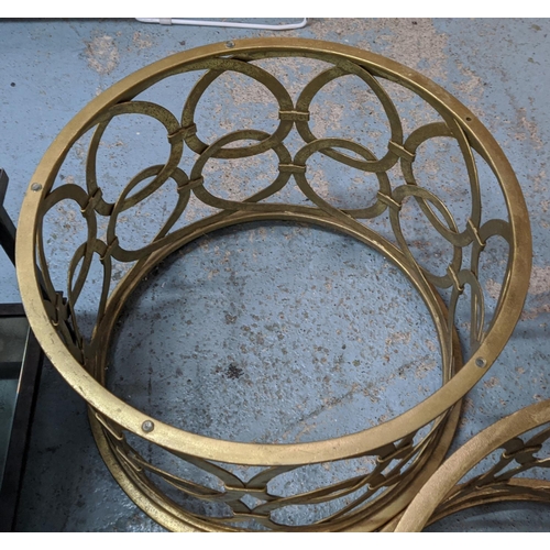 304 - PAOLO MOSCHINO LOW TABLE BASES, a pair, gilt metal, 73cm diam x 52cm approx. (2)