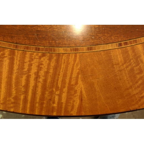 382 - DINING TABLE, Regency style mahogany with crossbanded detail, with two extra leaves on twin quadrafo... 