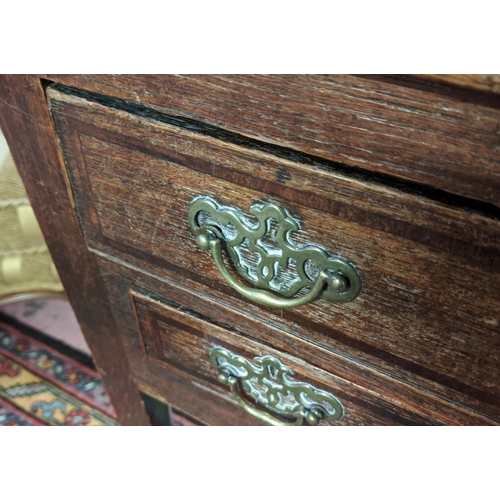 403 - LOWBOY, George III oak with mahogany crossbanded detail and three drawers, 77cm x 49cm x 78cm H.