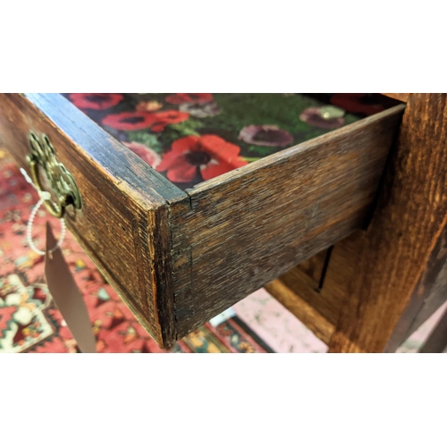 403 - LOWBOY, George III oak with mahogany crossbanded detail and three drawers, 77cm x 49cm x 78cm H.