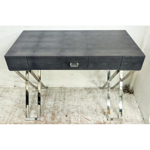 562 - VANITY TABLE, faux shagreen effect glass, polished metal supports, with one drawer, 101cm x 50.5cm 7... 