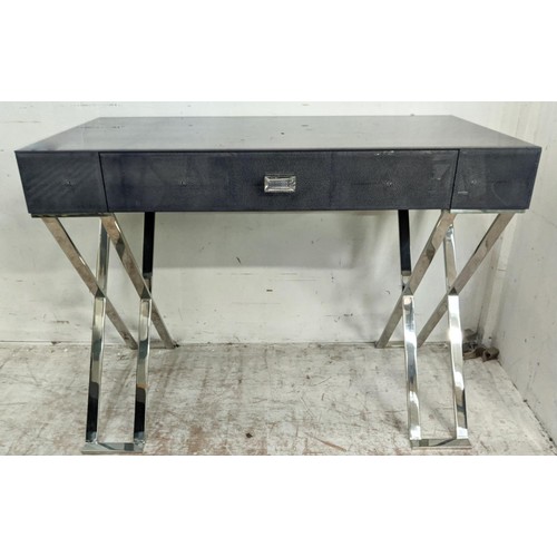 562 - VANITY TABLE, faux shagreen effect glass, polished metal supports, with one drawer, 101cm x 50.5cm 7... 