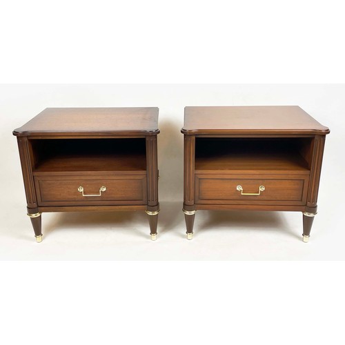 178 - WARING AND GILLOWS BEDSIDE TABLES, a pair, Directoire style mid 20th century mahogany, each with sin... 