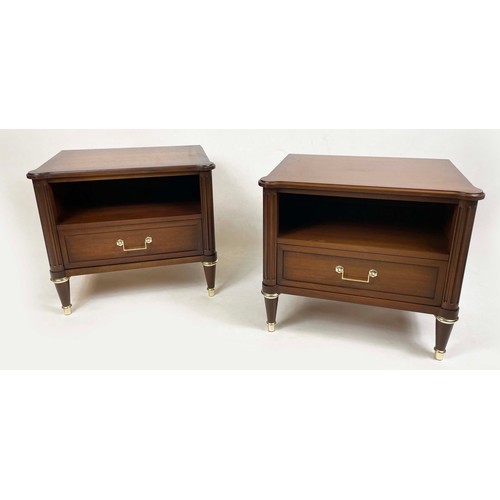 178 - WARING AND GILLOWS BEDSIDE TABLES, a pair, Directoire style mid 20th century mahogany, each with sin... 